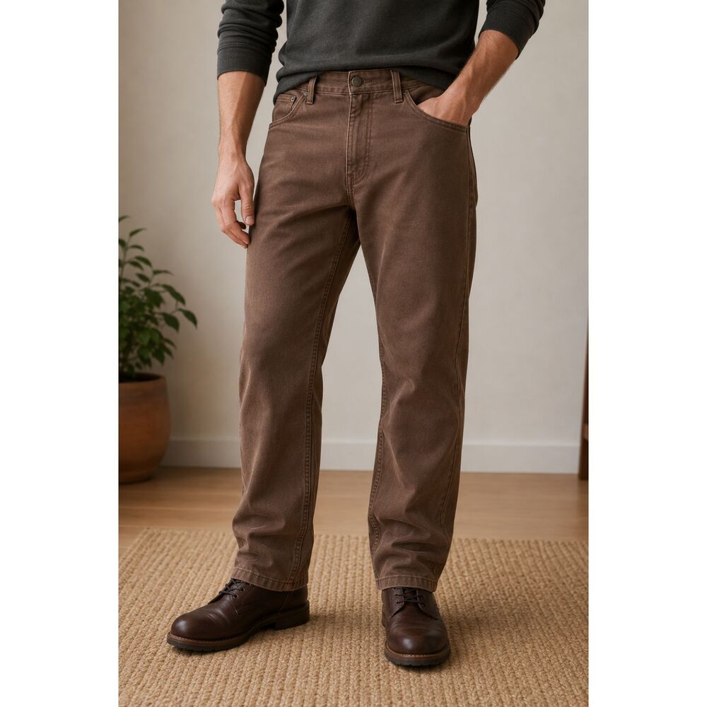 L.L.Bean Men’s Brown Jeans 40x30 Straight Leg Canvas Workwear Casual EUC